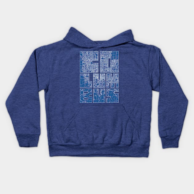 Columbus, US City Map Typography - Blueprint Kids Hoodie by deMAP Studio